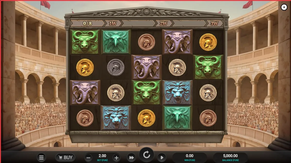 Arena of Fortune slot dengan latar belakang Colosseum yang megah